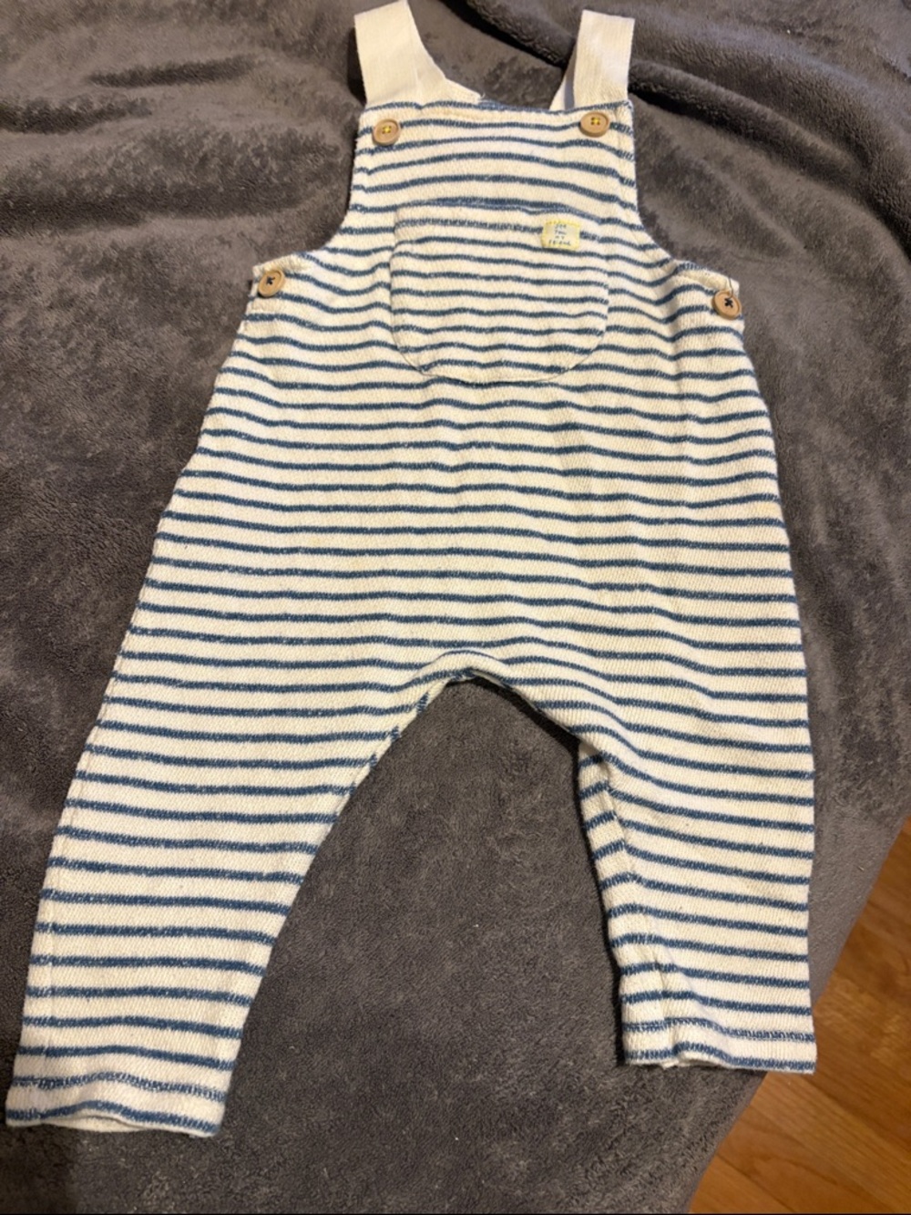 Zara Cream & Blue Striped Terry Kids Overalls